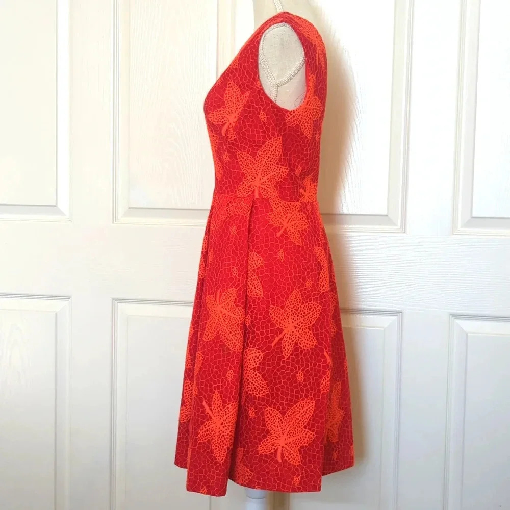 Zac Posen Red Leaf Floral Print Midi Length Dress - Picture 4 of 7